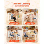 Ensemble table et chaises d'art pour enfants VEVOR, table d'activités pour tout-petits avec armoire de rangement à 3 niveaux, bureau de jeu en bois pour enfants avec 2 chaises, blanc