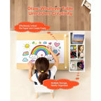 Ensemble table et chaises d'art pour enfants VEVOR, table d'activités pour tout-petits avec armoire de rangement à 3 niveaux, bureau de jeu en bois pour enfants avec 2 chaises, blanc
