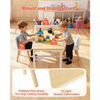 Ensemble table et chaises d'art pour enfants VEVOR, table d'activités pour tout-petits avec armoire de rangement à 3 niveaux, bureau de jeu en bois pour enfants avec 2 chaises, blanc