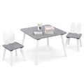 Costway 3 Pieces Kids Table & Chairs Set Children Wooden Furniture Set w/ Solid Wood Legs Gray
