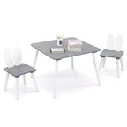 Costway 3 Pieces Kids Table & Chairs Set Children Wooden Furniture Set w/ Solid Wood Legs Gray