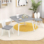 Costway Ensemble de 3 Meubles pour Enfants Table et Chaises en Bois avec Pieds en Bois Massif Gris