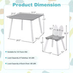Costway Ensemble de 3 Meubles pour Enfants Table et Chaises en Bois avec Pieds en Bois Massif Gris