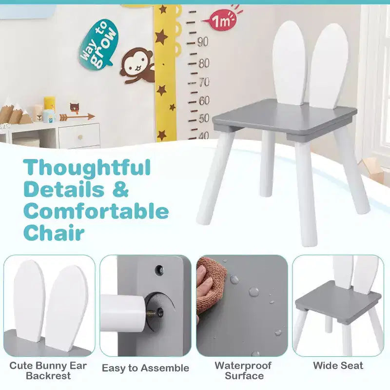 Costway Ensemble de 3 Meubles pour Enfants Table et Chaises en Bois avec Pieds en Bois Massif Gris