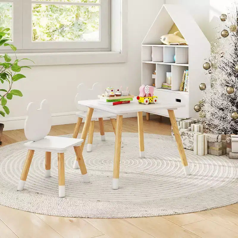 Costway Ensemble Table et Chaises pour Enfants Bureau Multi-Activités pour Enfants et Ensemble de Chaises en Forme de Grenouille avec Pieds en Bois