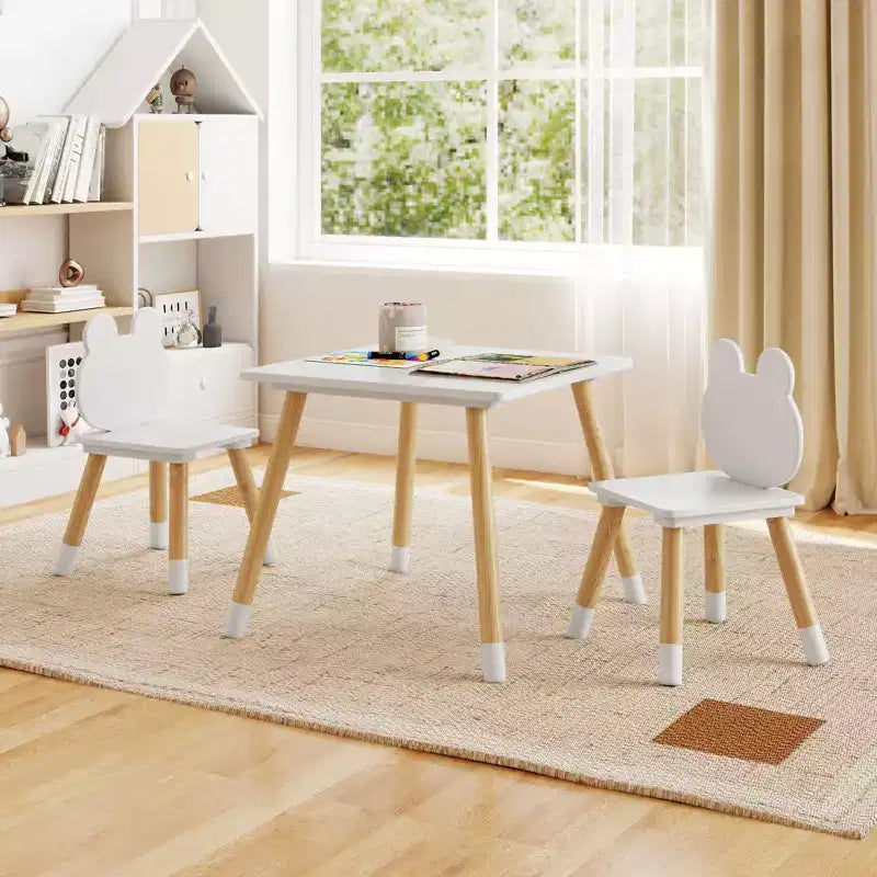 Costway Ensemble Table et Chaises pour Enfants Bureau Multi-Activités pour Enfants et Ensemble de Chaises en Forme de Grenouille avec Pieds en Bois