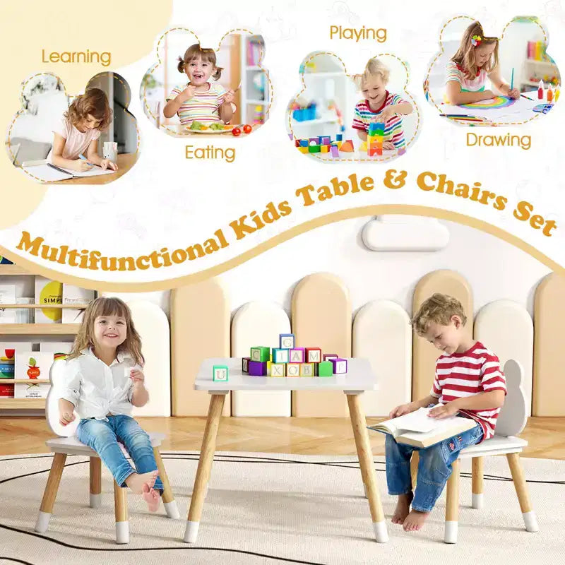 Costway Ensemble Table et Chaises pour Enfants Bureau Multi-Activités pour Enfants et Ensemble de Chaises en Forme de Grenouille avec Pieds en Bois