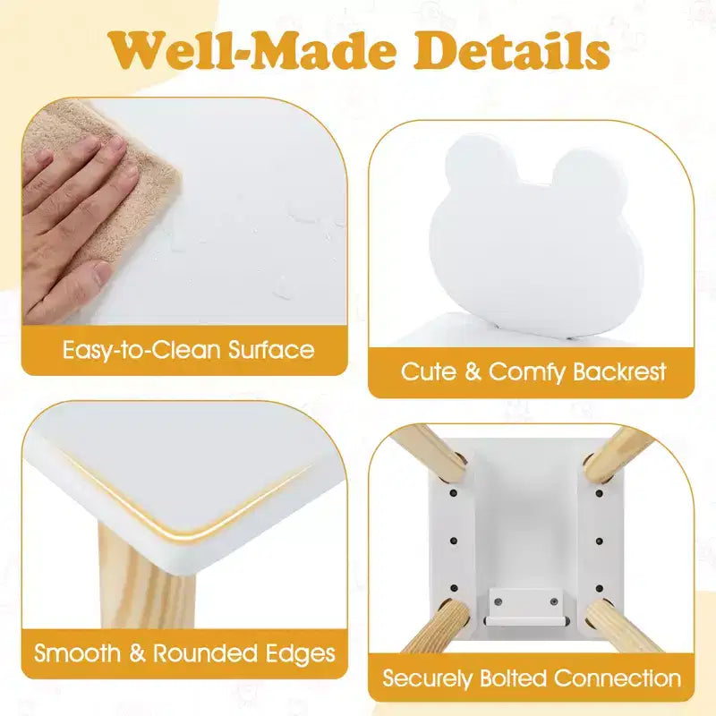 Costway Ensemble Table et Chaises pour Enfants Bureau Multi-Activités pour Enfants et Ensemble de Chaises en Forme de Grenouille avec Pieds en Bois