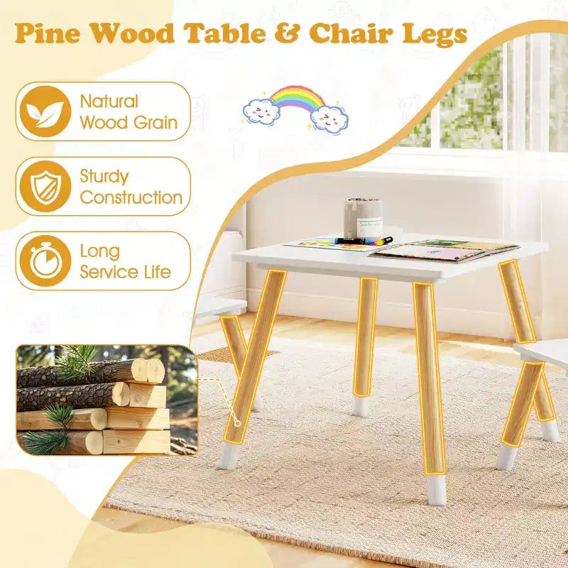 Costway Ensemble Table et Chaises pour Enfants Bureau Multi-Activités pour Enfants et Ensemble de Chaises en Forme de Grenouille avec Pieds en Bois