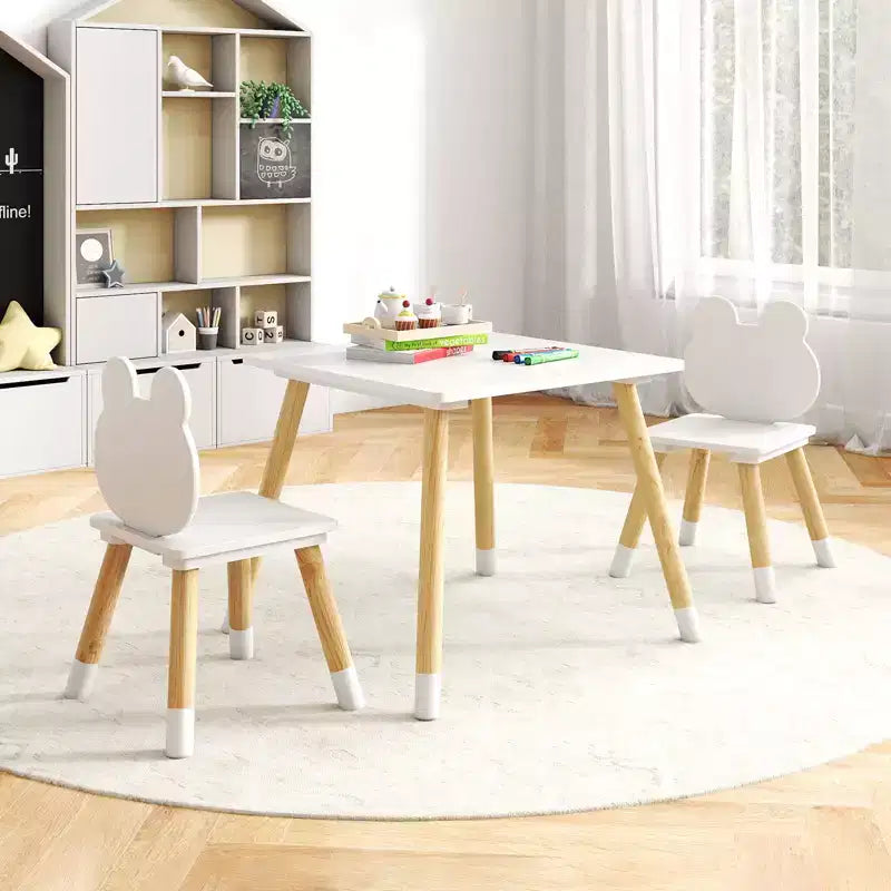 Costway Ensemble Table et Chaises pour Enfants Bureau Multi-Activités pour Enfants et Ensemble de Chaises en Forme de Grenouille avec Pieds en Bois