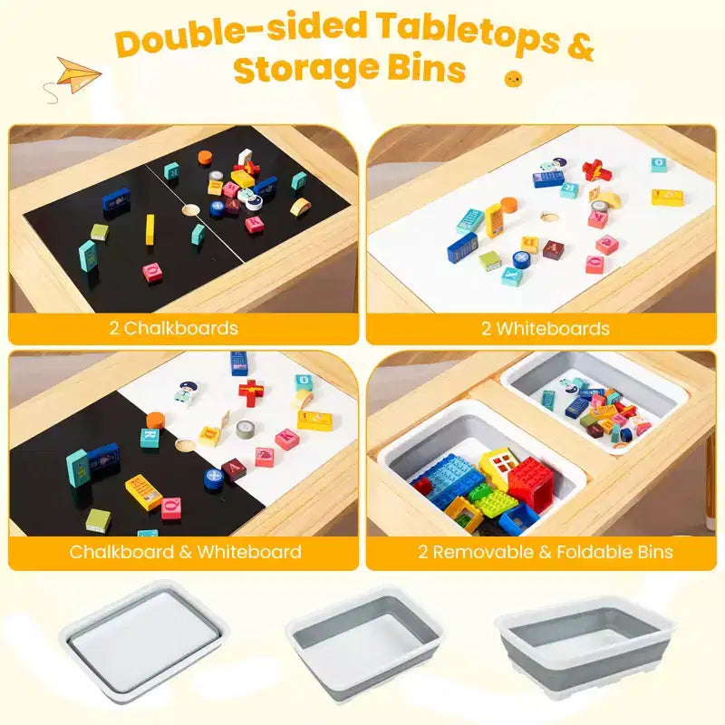 Table sensorielle Costway avec 2 tabourets, plateaux double face détachables et 2 bacs de rangement
