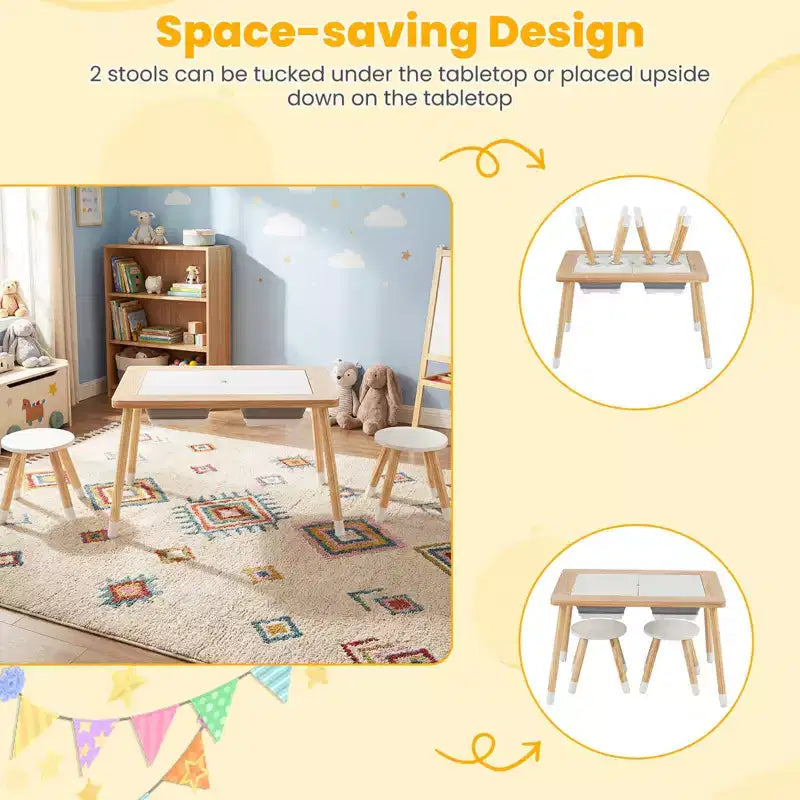 Table sensorielle Costway avec 2 tabourets, plateaux double face détachables et 2 bacs de rangement