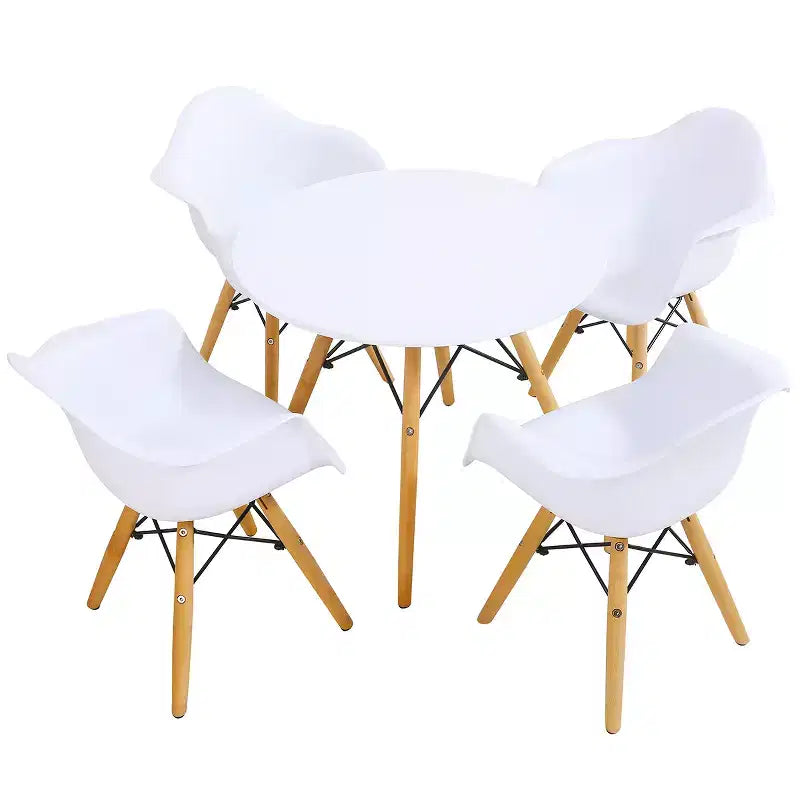 Costway Children Table & 4 Chairs Set Solid Construction 5 PCS Dining Table Toddler White