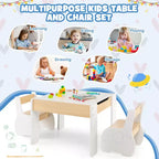 Table et 2 chaises pour enfants Costway 4 en 1 en bois avec rangement et tableau noir amovible