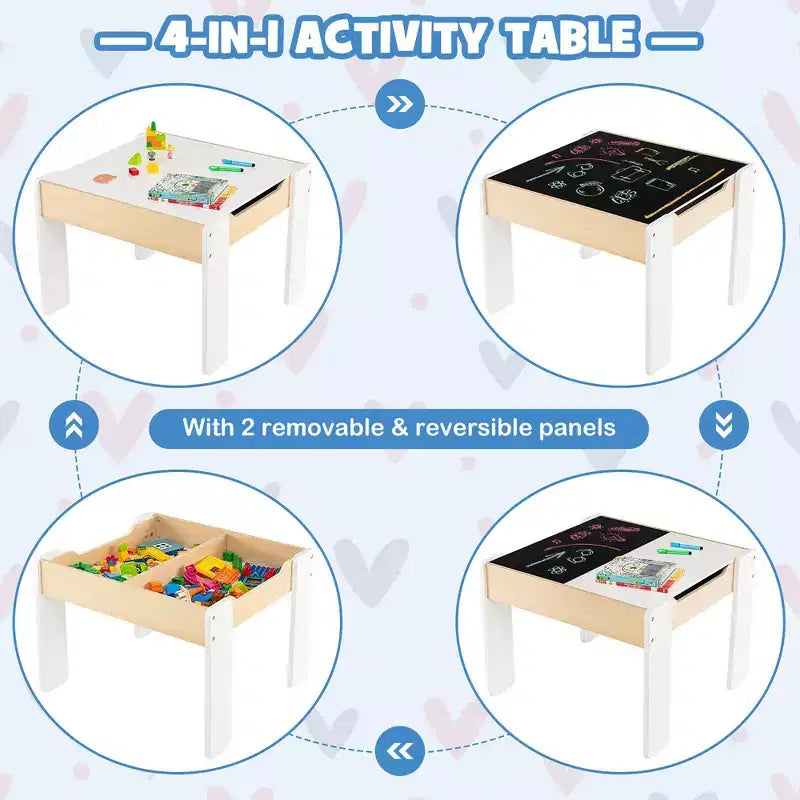 Table et 2 chaises pour enfants Costway 4 en 1 en bois avec rangement et tableau noir amovible