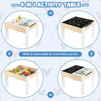 Table et 2 chaises pour enfants Costway 4 en 1 en bois avec rangement et tableau noir amovible