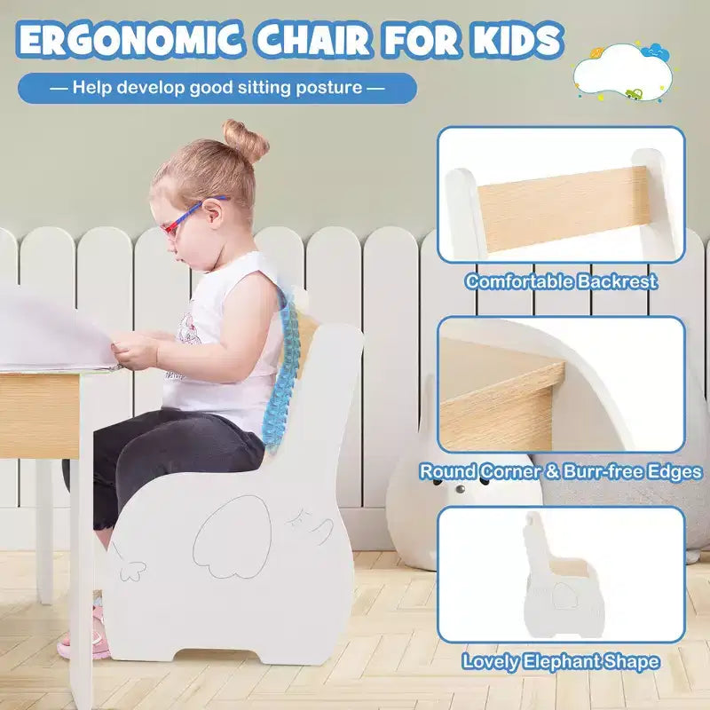 Table et 2 chaises pour enfants Costway 4 en 1 en bois avec rangement et tableau noir amovible