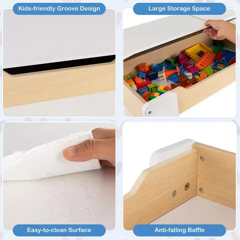 Table et 2 chaises pour enfants Costway 4 en 1 en bois avec rangement et tableau noir amovible