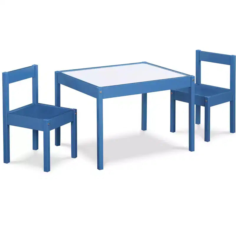 Ensemble table et deux chaises Gibson 3 pièces pour enfants avec surface effaçable à sec, bleu foncé