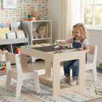 Ensemble table et 2 chaises multifonctions pour enfants Costway avec plateau double face amovible gris + blanc/naturel + blanc
