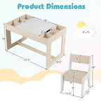 Ensemble table et 2 chaises multifonctions pour enfants Costway avec plateau double face amovible gris + blanc/naturel + blanc