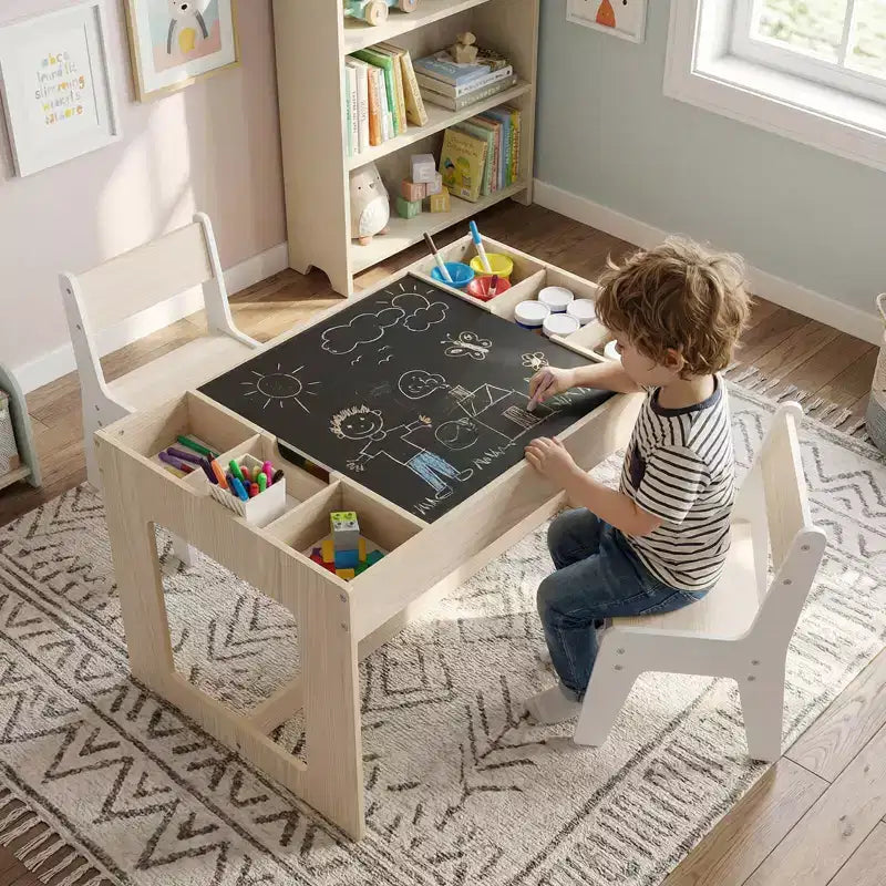 Ensemble table et 2 chaises multifonctions pour enfants Costway avec plateau double face amovible gris + blanc/naturel + blanc