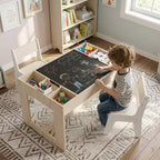 Ensemble table et 2 chaises multifonctions pour enfants Costway avec plateau double face amovible gris + blanc/naturel + blanc