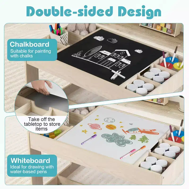 Ensemble table et 2 chaises multifonctions pour enfants Costway avec plateau double face amovible gris + blanc/naturel + blanc