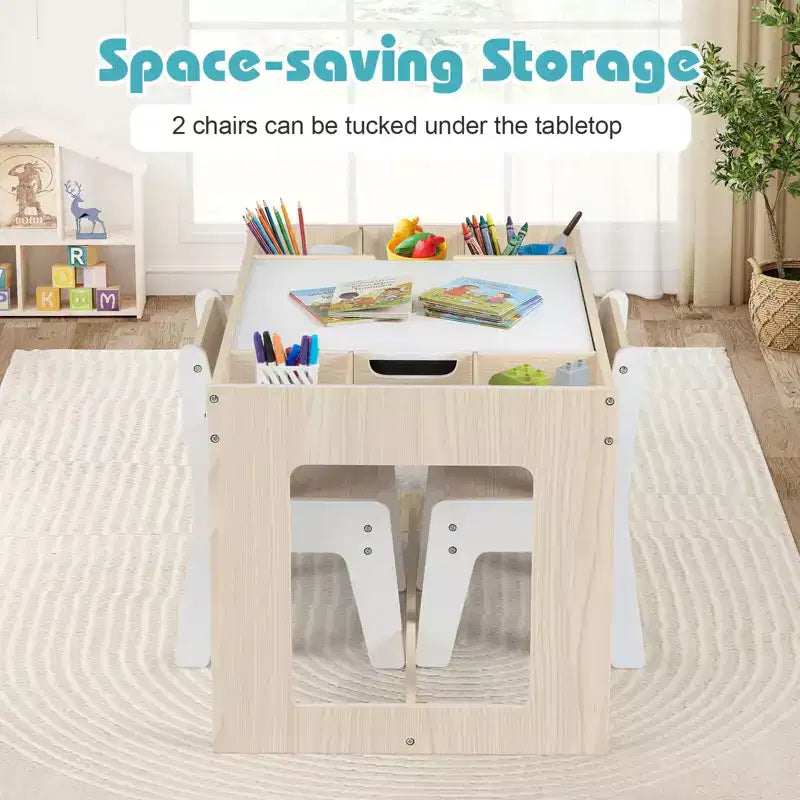 Ensemble table et 2 chaises multifonctions pour enfants Costway avec plateau double face amovible gris + blanc/naturel + blanc