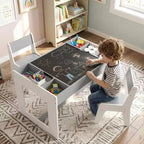 Ensemble table et 2 chaises multifonctions pour enfants Costway avec plateau double face amovible gris + blanc/naturel + blanc