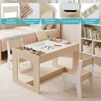Ensemble table et 2 chaises multifonctions pour enfants Costway avec plateau double face amovible gris + blanc/naturel + blanc