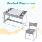 Ensemble table et 2 chaises multifonctions pour enfants Costway avec plateau double face amovible gris + blanc/naturel + blanc