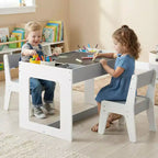 Ensemble table et 2 chaises multifonctions pour enfants Costway avec plateau double face amovible gris + blanc/naturel + blanc