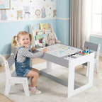 Ensemble table et 2 chaises multifonctions pour enfants Costway avec plateau double face amovible gris + blanc/naturel + blanc