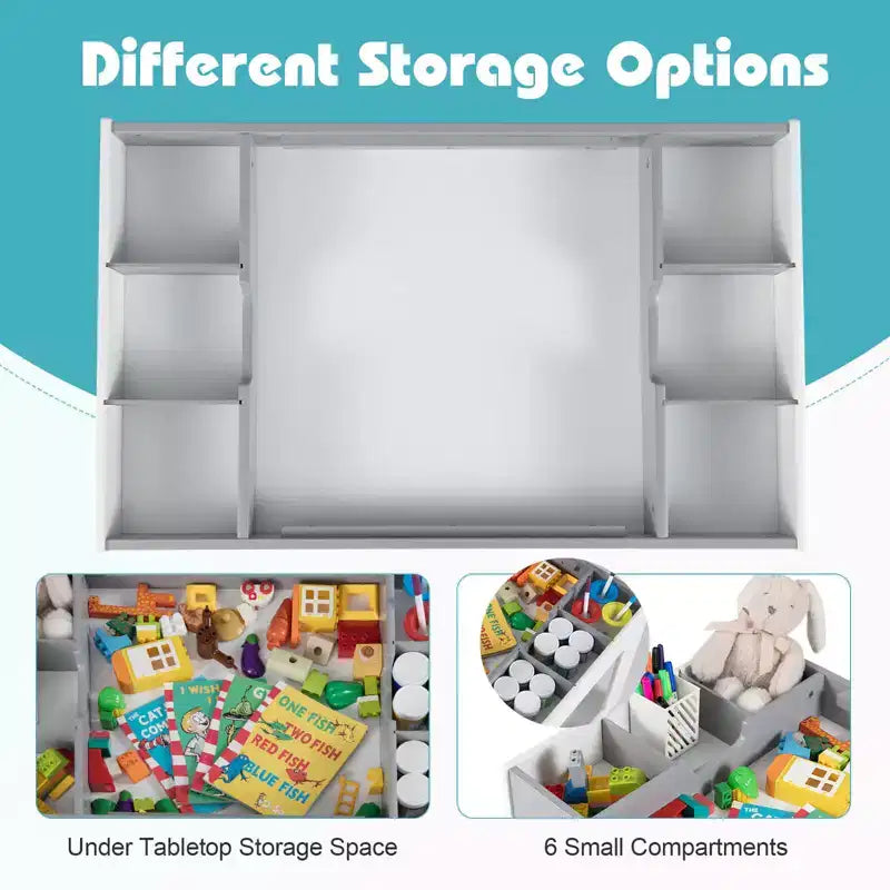 Ensemble table et 2 chaises multifonctions pour enfants Costway avec plateau double face amovible gris + blanc/naturel + blanc