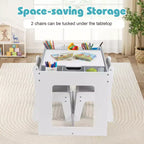 Ensemble table et 2 chaises multifonctions pour enfants Costway avec plateau double face amovible gris + blanc/naturel + blanc