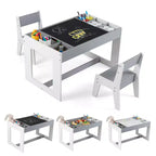 Costway Multifunctional Kids Table & 2 Chairs Set with Removable Double-sized Tabletop Gray + White/Natural + White