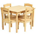 Costway Kids 5 Piece Table Chair Set Pine Wood Children Play Room Furniture Natural