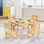 Costway Ensemble Table et Chaises 5 Pièces pour Enfants, Meuble de Salle de Jeu en Bois de Pin Naturel