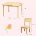 Costway Ensemble Table et Chaises 5 Pièces pour Enfants, Meuble de Salle de Jeu en Bois de Pin Naturel
