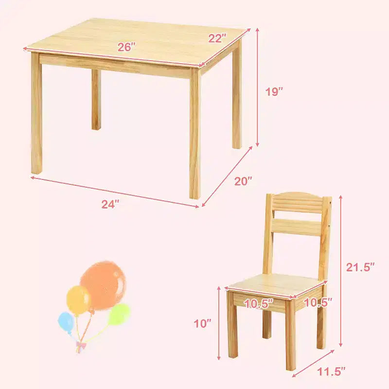 Costway Ensemble Table et Chaises 5 Pièces pour Enfants, Meuble de Salle de Jeu en Bois de Pin Naturel