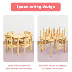 Costway Ensemble Table et Chaises 5 Pièces pour Enfants, Meuble de Salle de Jeu en Bois de Pin Naturel