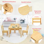 Costway Ensemble Table et Chaises 5 Pièces pour Enfants, Meuble de Salle de Jeu en Bois de Pin Naturel