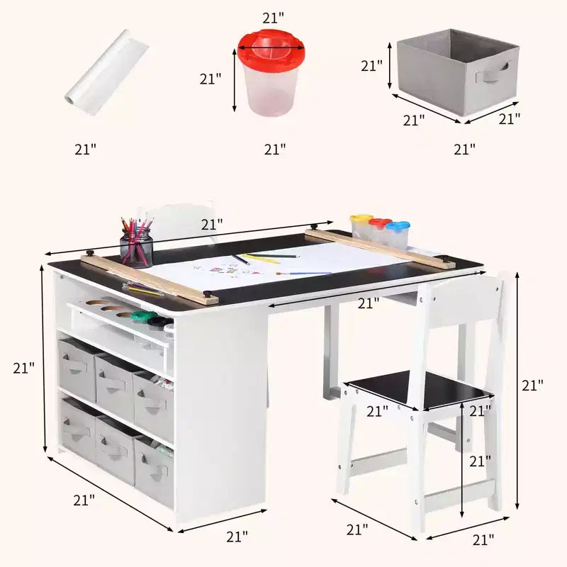 Table d'art pour enfants et 2 chaises, bureau de rangement en bois pour tout-petits avec bacs de rangement, bureau de dessin, table d'activité et d'étude pour enfants, activités, artisanat