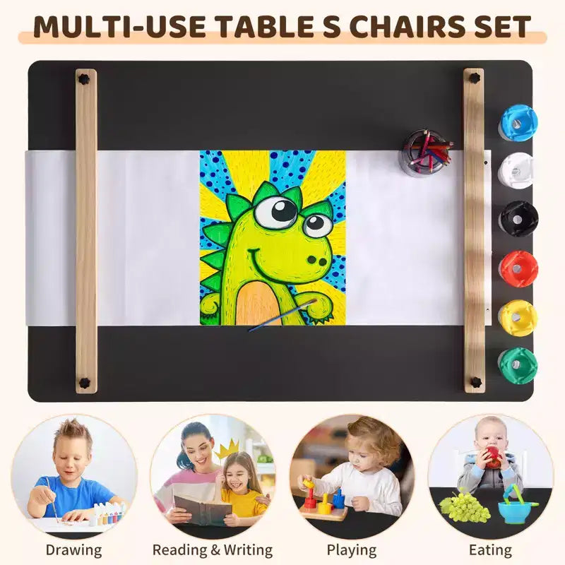 Table d'art pour enfants et 2 chaises, bureau de rangement en bois pour tout-petits avec bacs de rangement, bureau de dessin, table d'activité et d'étude pour enfants, activités, artisanat