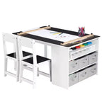 Table d'art pour enfants et 2 chaises, bureau de rangement en bois pour tout-petits avec bacs de rangement, bureau de dessin, table d'activité et d'étude pour enfants, activités, artisanat