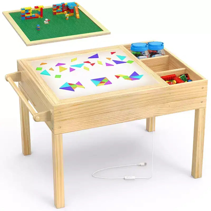 GDLF Light Table for Kids, 3-in-1 Kids Activity Table with Storage, LED Sensory, Building Brick & Art Table for Ages 3+
