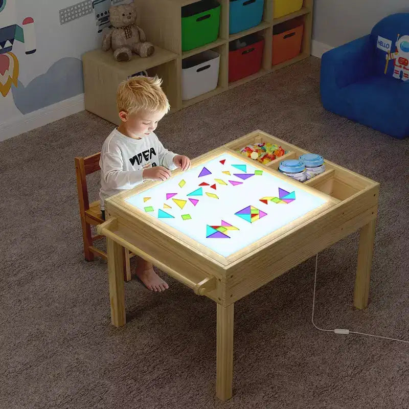 GDLF Table lumineuse pour enfants, table d'activités 3 en 1 avec rangement, sensorielle LED, table de construction de briques et d'art pour les 3 ans et plus