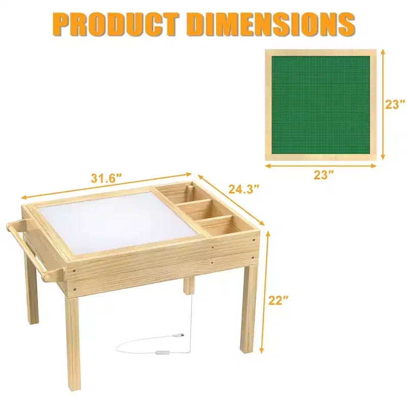 GDLF Table lumineuse pour enfants, table d'activités 3 en 1 avec rangement, sensorielle LED, table de construction de briques et d'art pour les 3 ans et plus