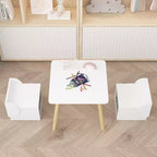 Ensemble table et 2 chaises pour enfants avec bacs de rangement, table d'activités 3 pièces pour tout-petits pour les travaux manuels, la lecture et les jeux, blanc et naturel